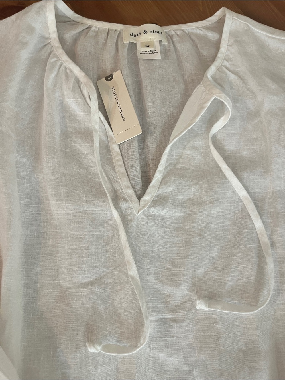 Anthropologie Cloth & Stone Tie Neck white linen blouse size medium - Picture 6 of 6
